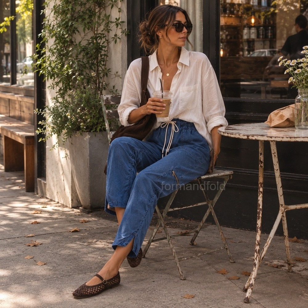 Pilcro XS Denim Cargo Utility Pants Elastic Drawstring Relaxed Straight Leg